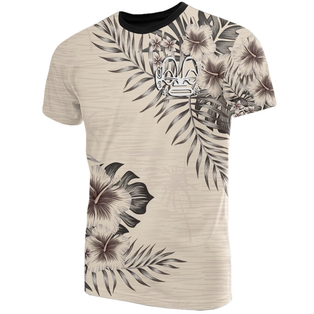 Marquesas Islands T Shirt Marquesas Islands Tiki Face Beige Hibiscus Unisex Beige - Polynesian Pride