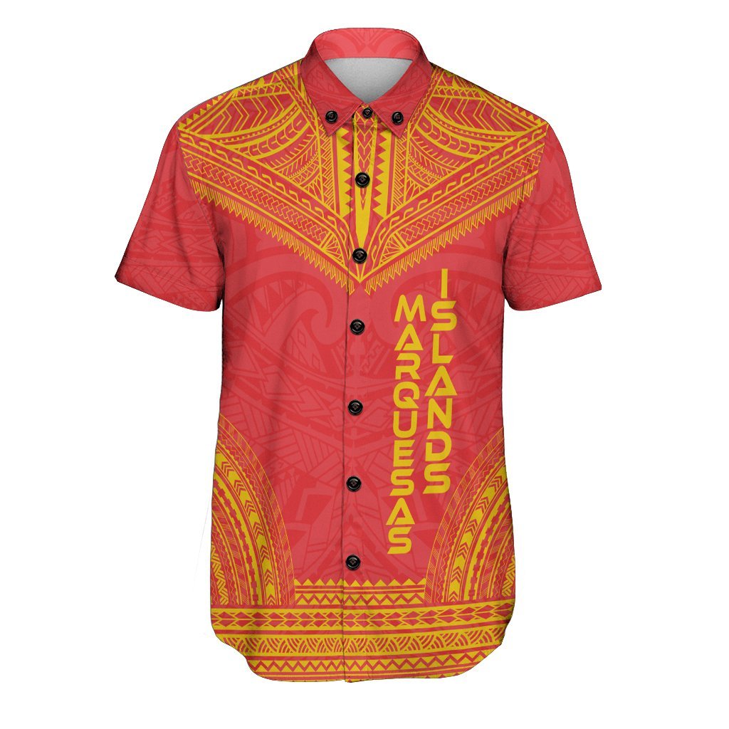 Marquesas Islands Polynesian Chief Shirt - Flag Version Men Red - Polynesian Pride