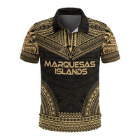 Marquesas Islands Polo Shirt Marquesas Islands Tiki Face Polynesian Chief Tattoo Gold Version Unisex Gold - Polynesian Pride
