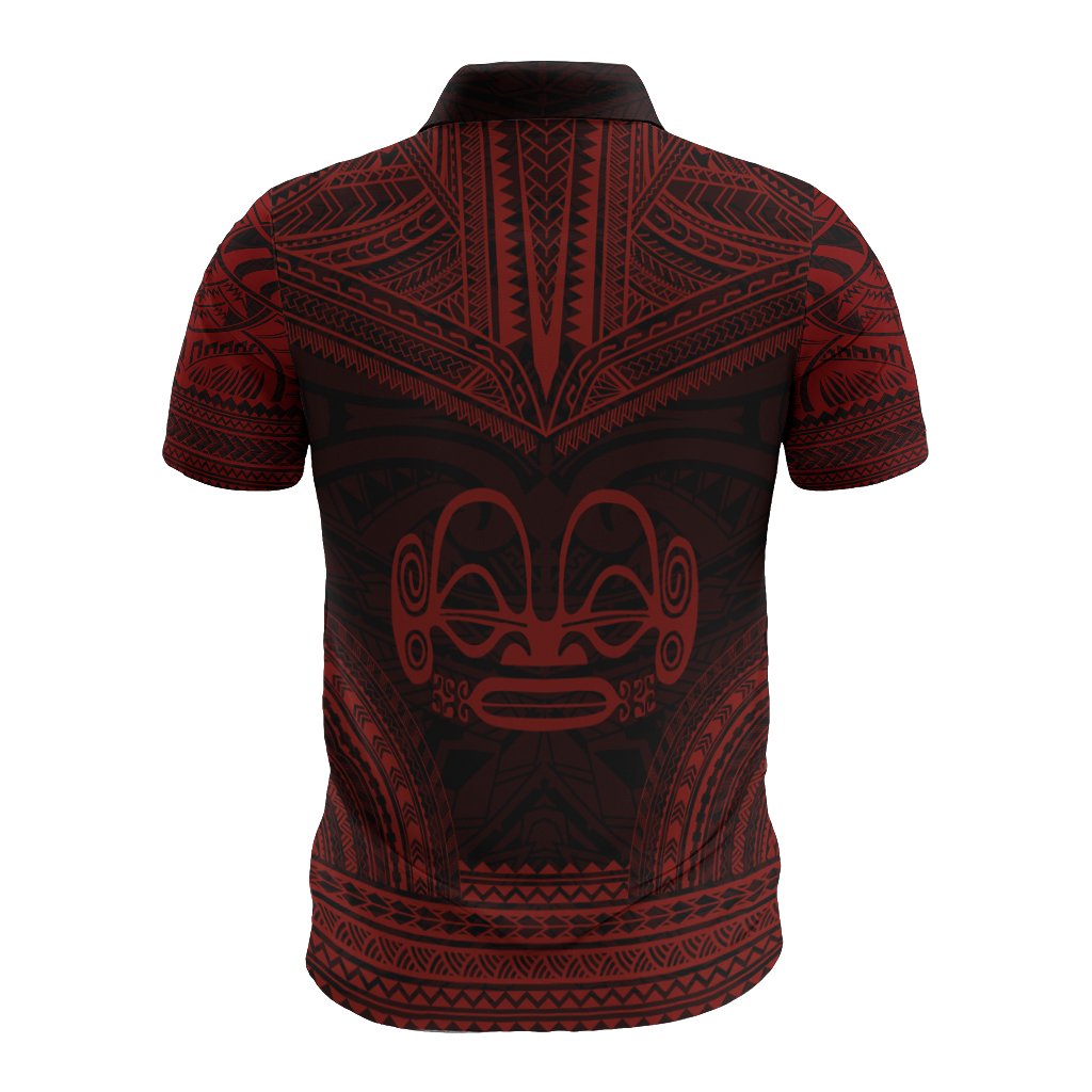Marquesas Islands Polo Shirt Marquesas Islands Tiki Face Polynesian Chief Tattoo Red Version - Polynesian Pride