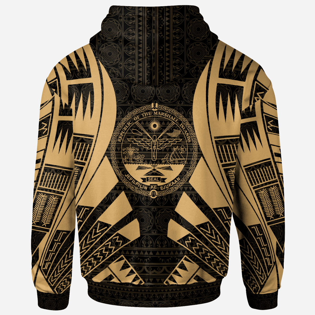 Marshall Islands All Over Hoodie Gold Tattoo Style - Polynesian Pride