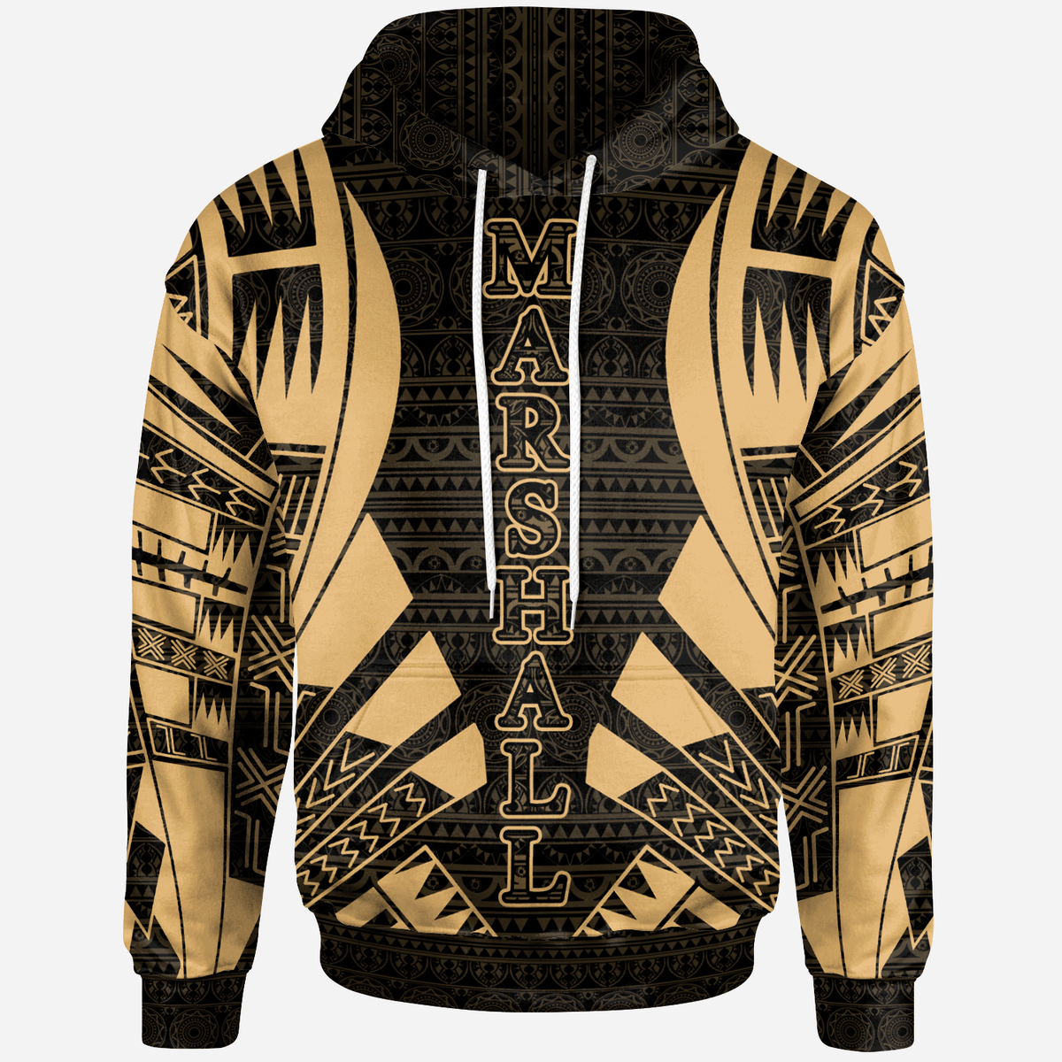 Marshall Islands All Over Hoodie Gold Tattoo Style Unisex Gold - Polynesian Pride