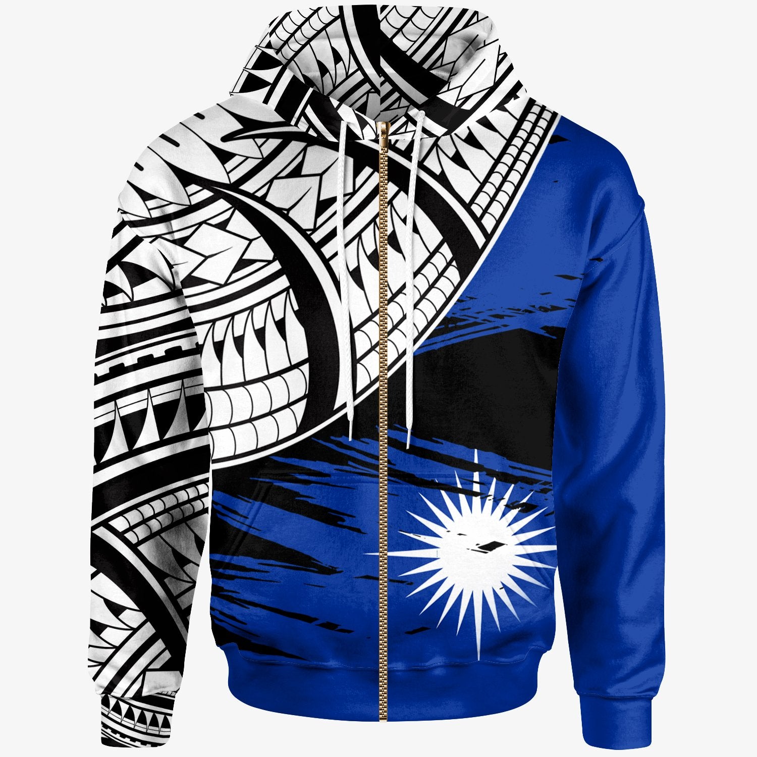 Marshall Islands Custom Zip Hoodie Marshall Islands Flag Style With Claw Pattern Unisex Blue - Polynesian Pride