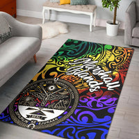 Marshall Islands Area Rug - Rainbow Polynesian Pattern Crest Rainbow - Polynesian Pride