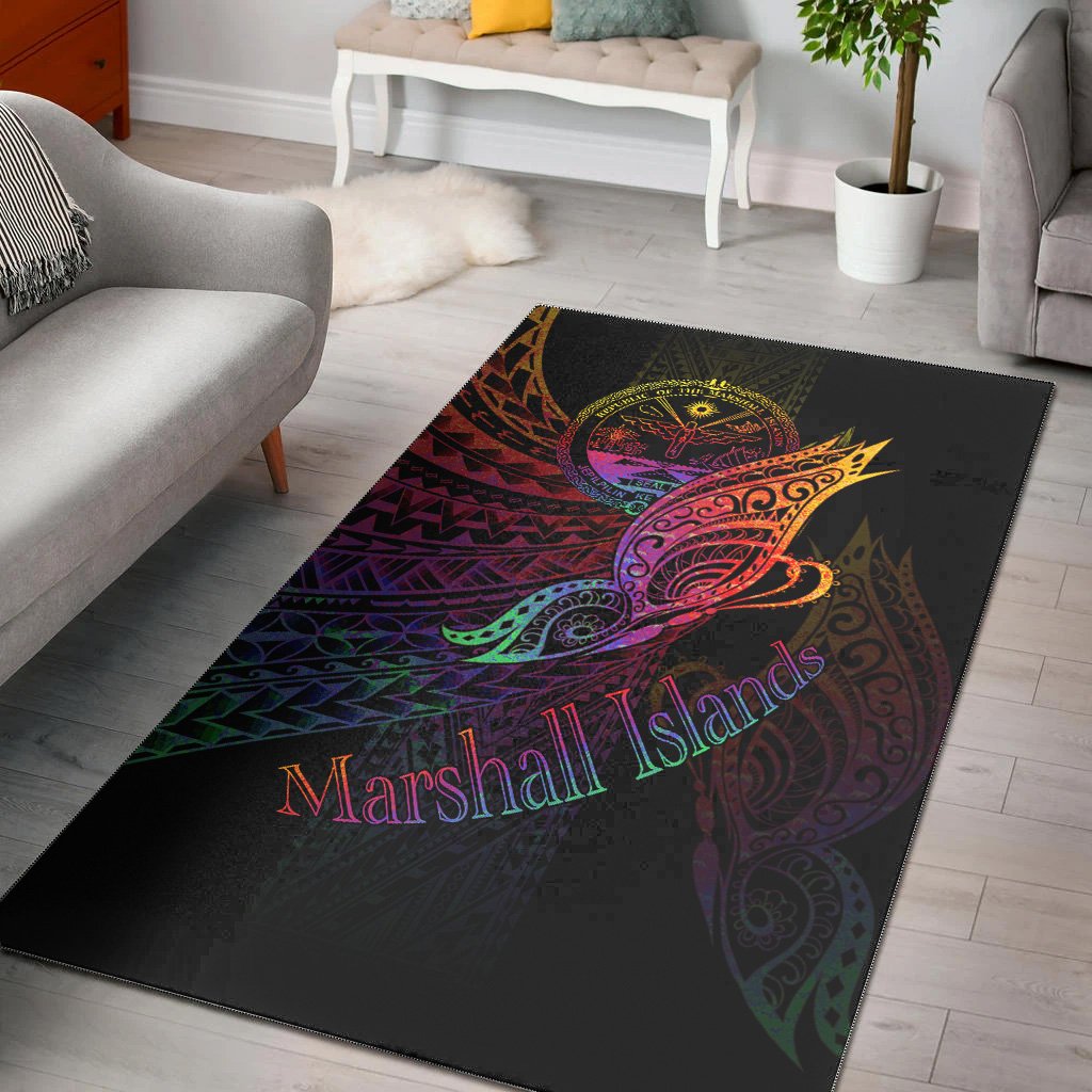 Marshall Islands Area Rug - Butterfly Polynesian Style Black - Polynesian Pride