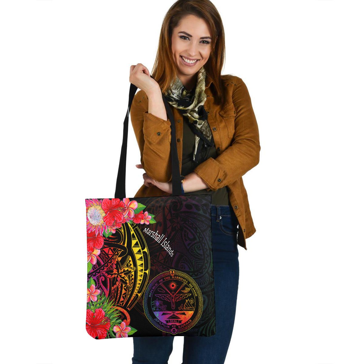 Marshall Islands Tote Bag - Tropical Hippie Style Tote Bag One Size Black - Polynesian Pride