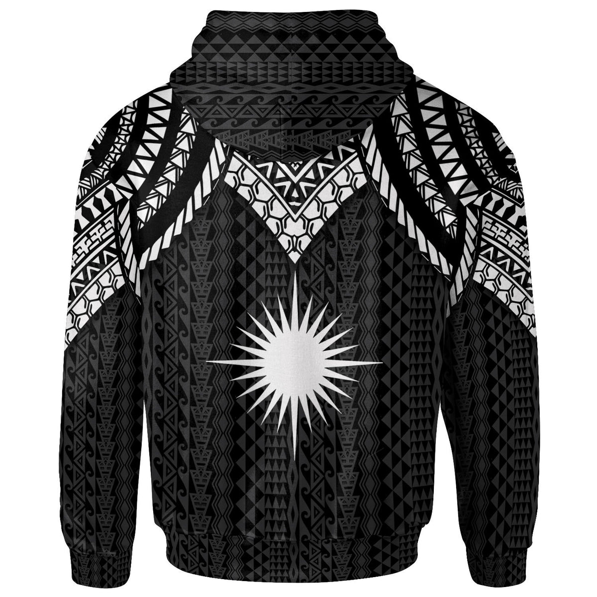 Marshall Islands Custom Zip up Hoodie Polynesian Armor Style Black - Polynesian Pride