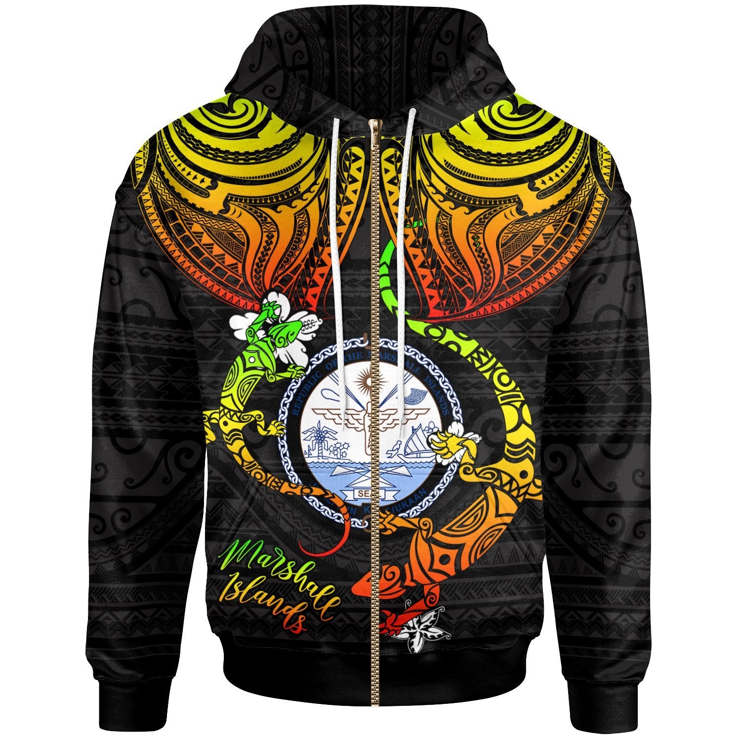 Marshall Islands Zip up Hoodie Lizard Good Chest Unisex Reggae - Polynesian Pride