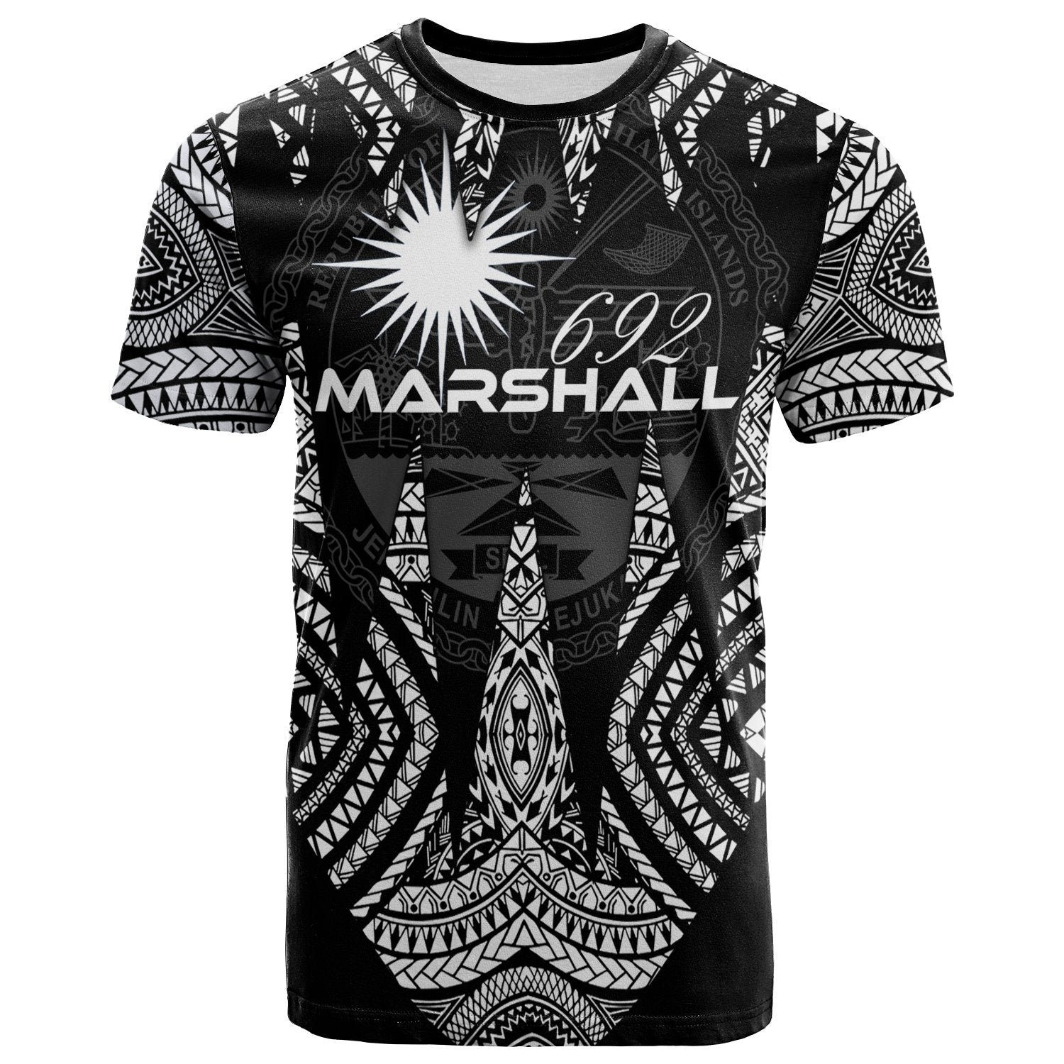 Marshall Islands T Shirt Micronesian Teeth Shark Style White Unisex Black - Polynesian Pride