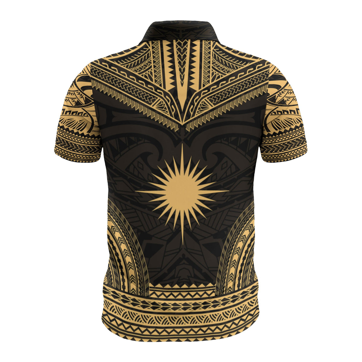 Marshall Islands Custom Polo Shirt Marshall Islands Flag Polynesian Chief Tattoo Gold Version - Polynesian Pride