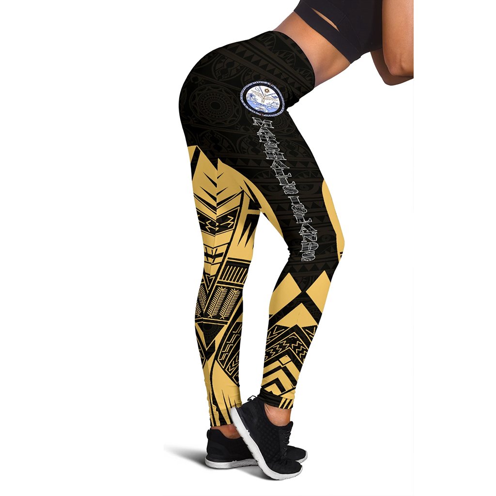 Marshall Islands Polynesian Leggings - Polynesian Tattoo Gold Version Gold - Polynesian Pride