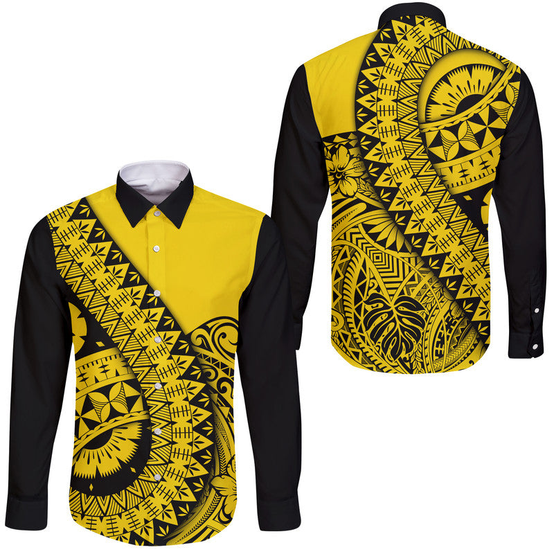 Polynesian Masi Kesa No2 Gold Style Hawaii Long Sleeve Button Shirt LT9 Unisex Gold - Polynesian Pride