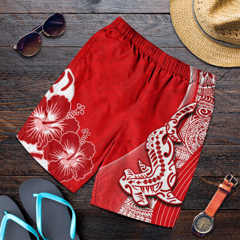 Hawaiian Shark Polynesian Men Shorts Vibe Red Style LT6 Red - Polynesian Pride