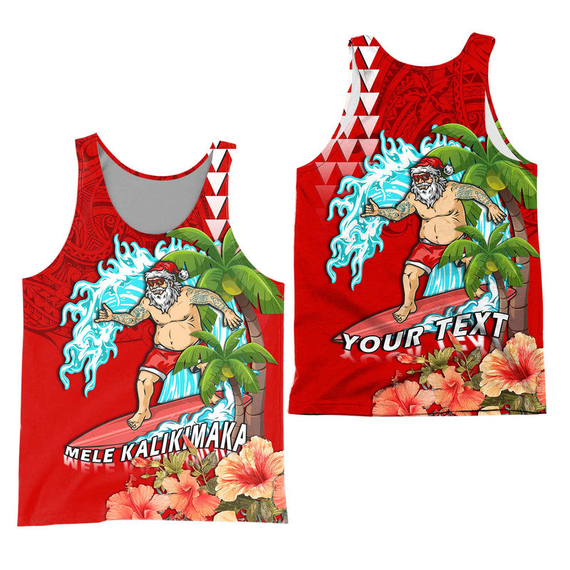 (Custom Personalised) Hawaii Mele Kalikimaka Men Tank Top Santa Claus Surfing Xmas Time LT9 Red - Polynesian Pride