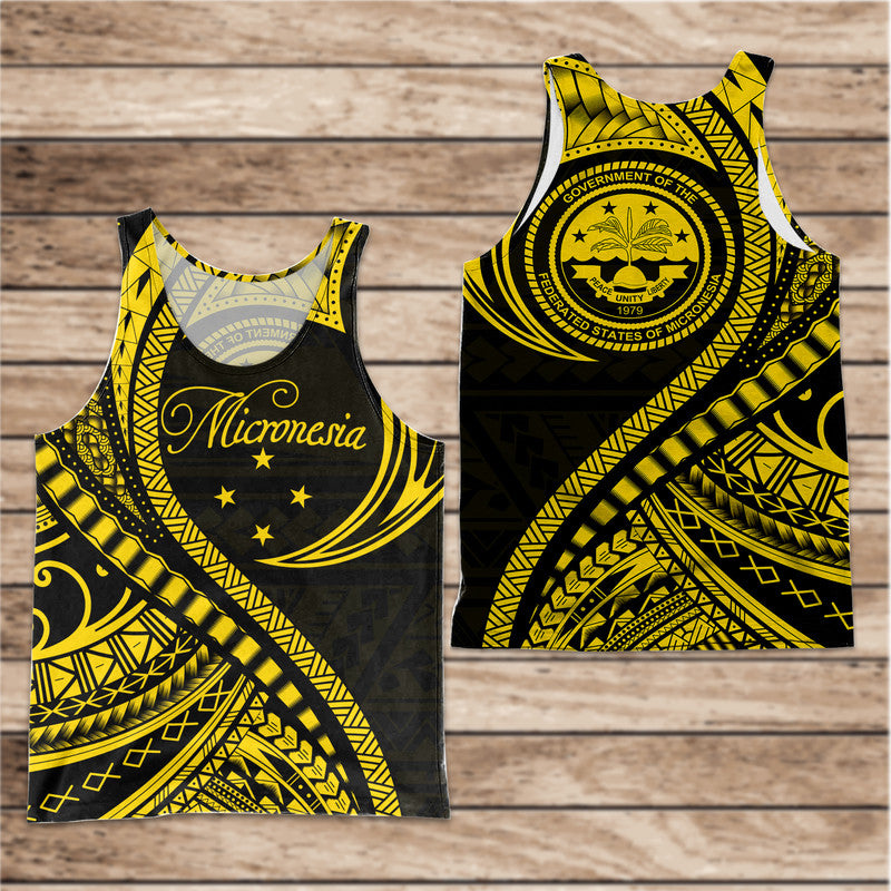 Federated States of Micronesia Men Tank Top Gold Polynesian Wave Style LT9 Gold - Polynesian Pride