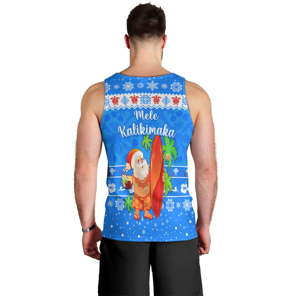 Hawaii Christmas Men Tank Top Santa Claus Surfing Simple Style - Blue LT8 - Polynesian Pride