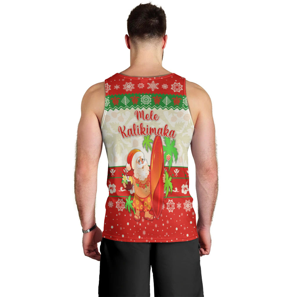 Hawaii Christmas Men Tank Top Santa Claus Surfing Simple Style - Beige Red LT8 - Polynesian Pride