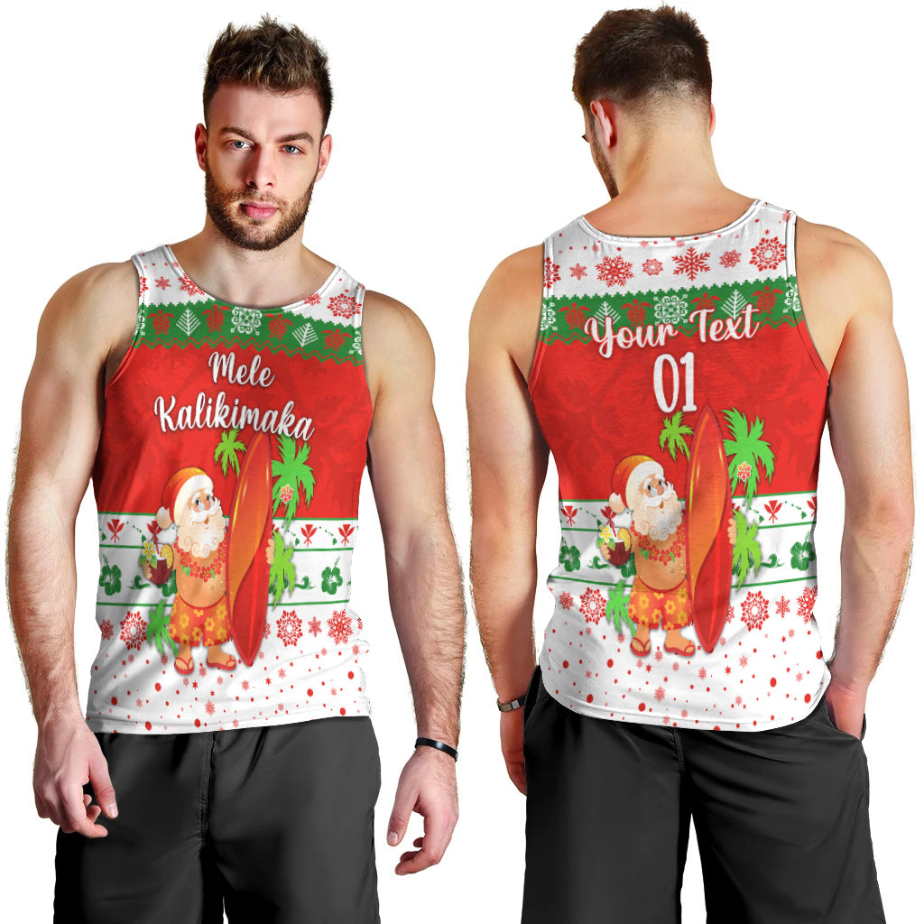 (Custom Personalised) Hawaii Christmas Men Tank Top Santa Claus Surfing Simple Style - White LT8 - Polynesian Pride