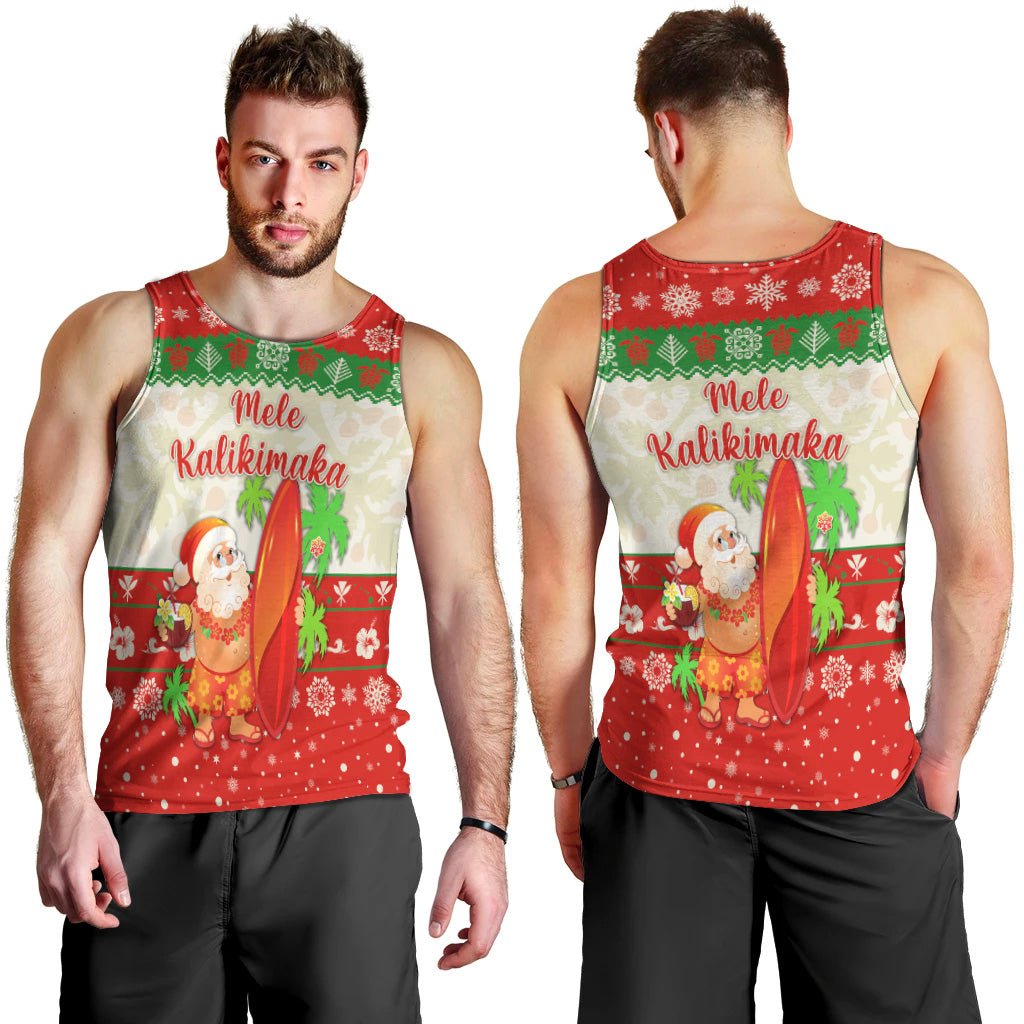 Hawaii Christmas Men Tank Top Santa Claus Surfing Simple Style - Beige Red LT8 - Polynesian Pride