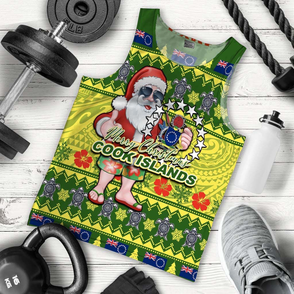 Cook Islands Christmas Men's Tank Top Cool Santa Claus LT6 Green - Polynesian Pride