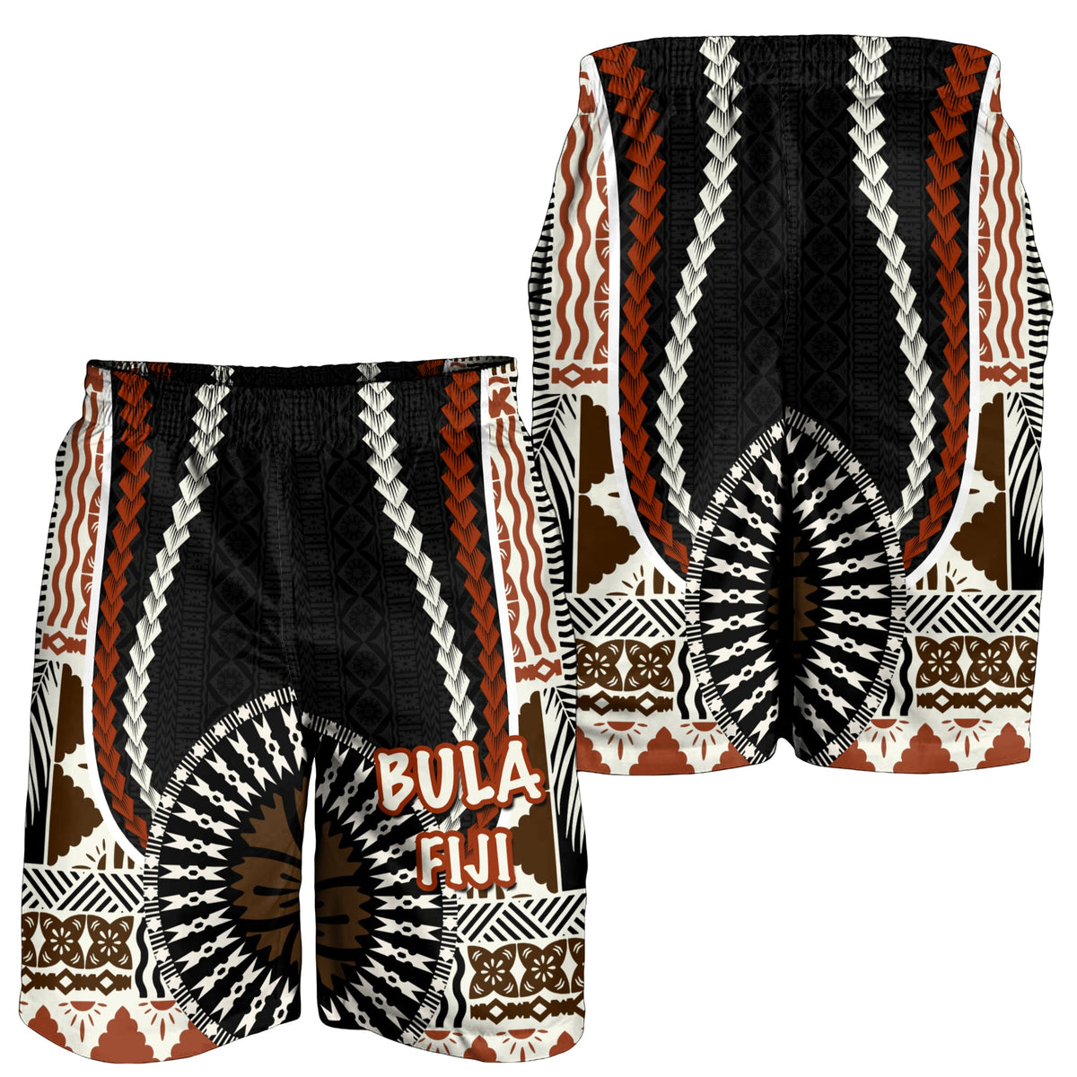 Bula Fiji Men Short Masi Tapa Patterns Style LT6 - Polynesian Pride