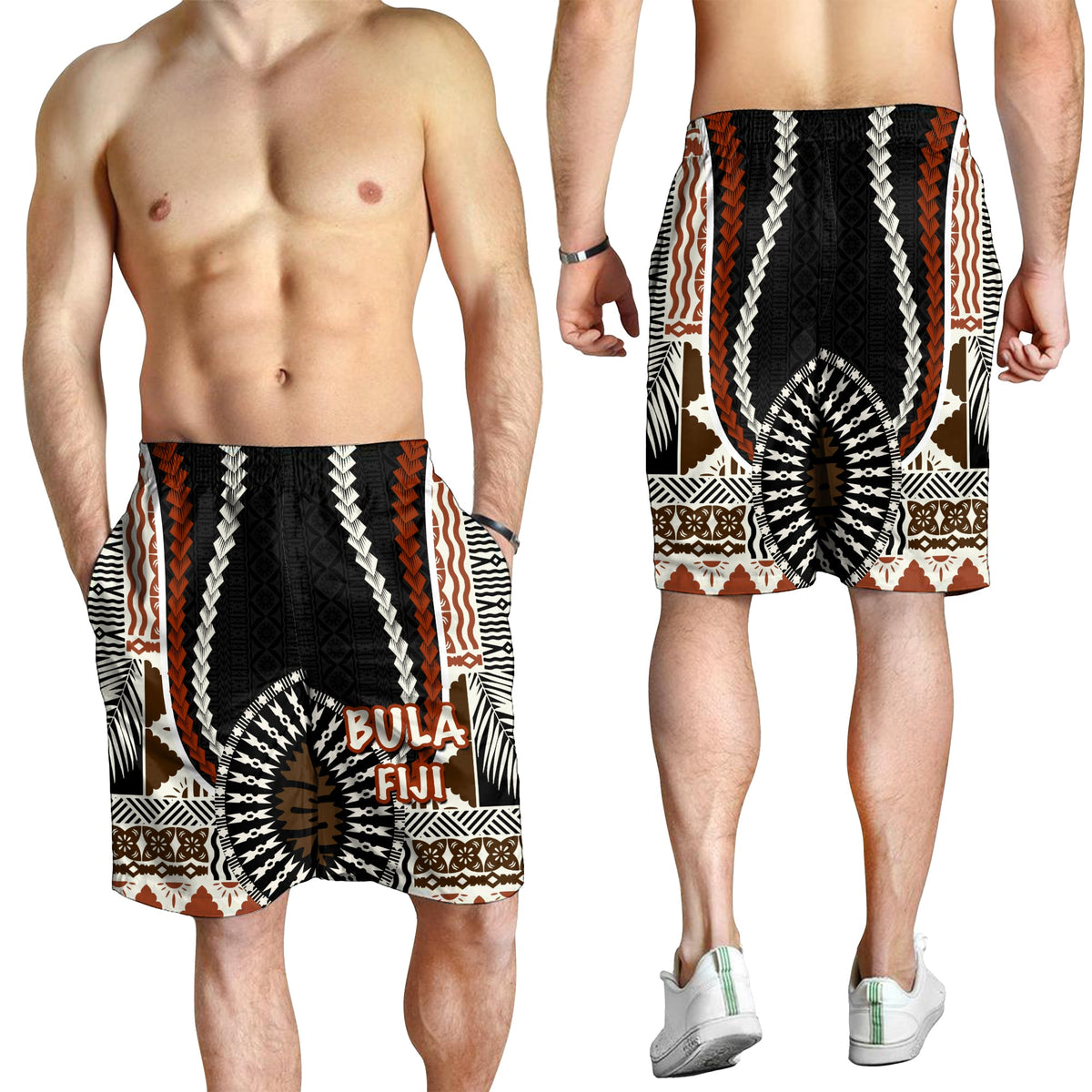 Bula Fiji Men Short Masi Tapa Patterns Style LT6 - Polynesian Pride