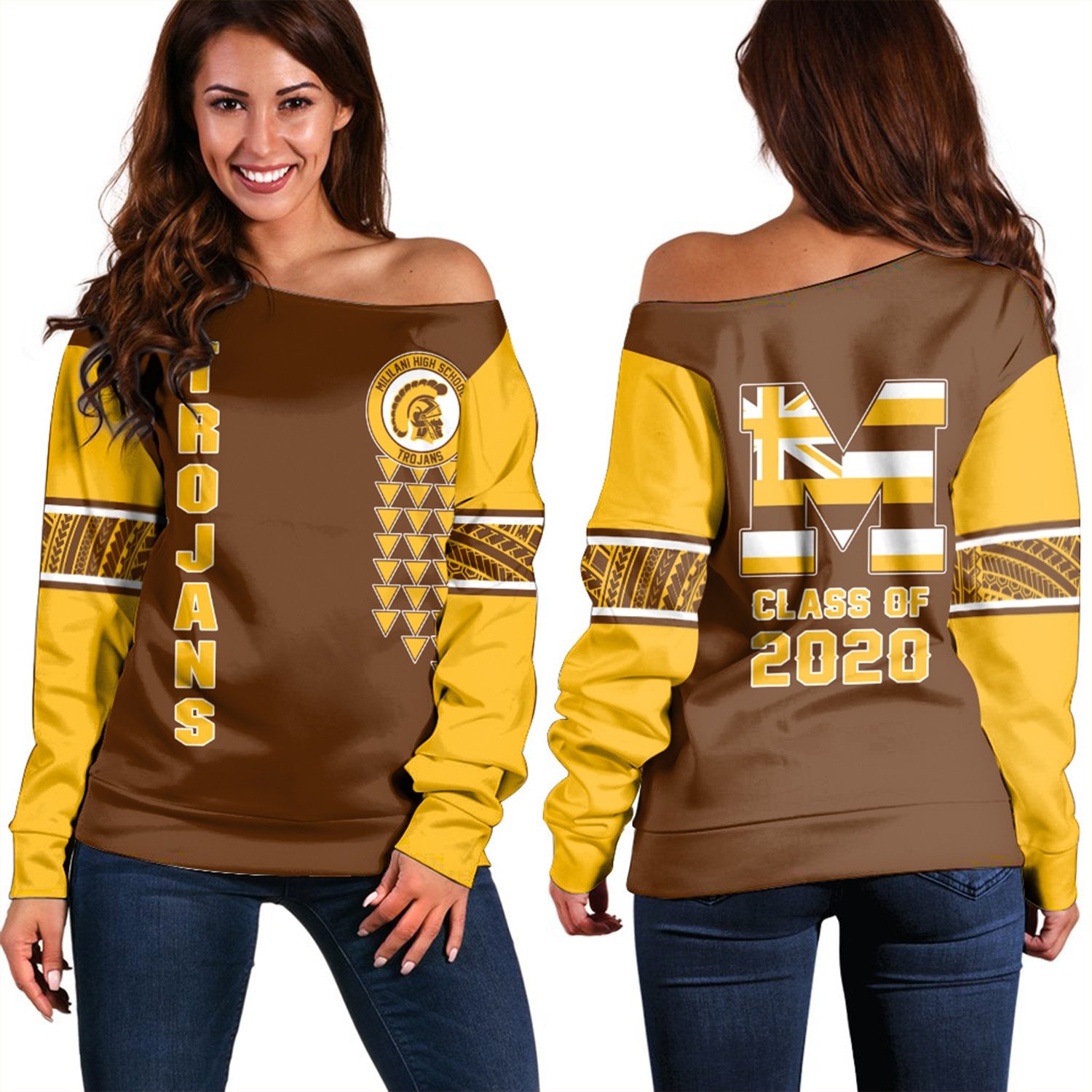 (Personalised) Hawaii - Mililani High Custom Your Class Women's Off Shoulder Sweatshirt AH Gold - Polynesian Pride