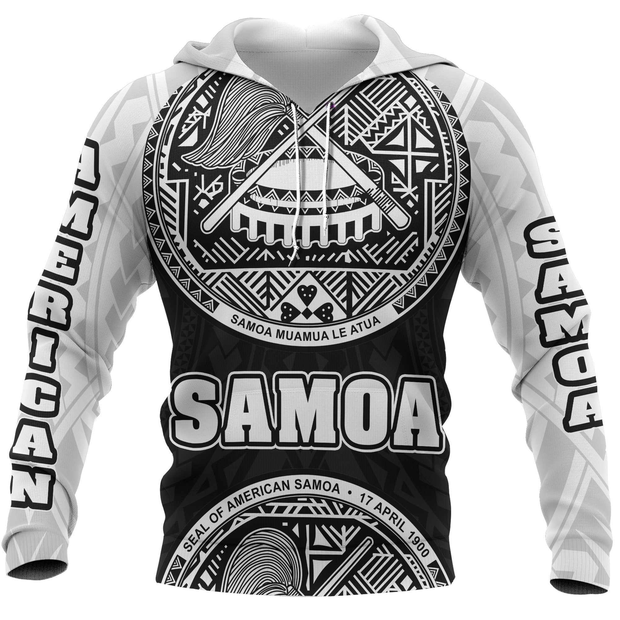 American Samoa ll Over Custom Hoodie Coat of rm Unisex Black - White - Polynesian Pride