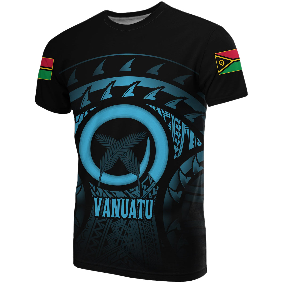 Vanuatu T Shirt Vanuatuan FLag Turtle Hibiscus (Blue) Blue - Polynesian Pride