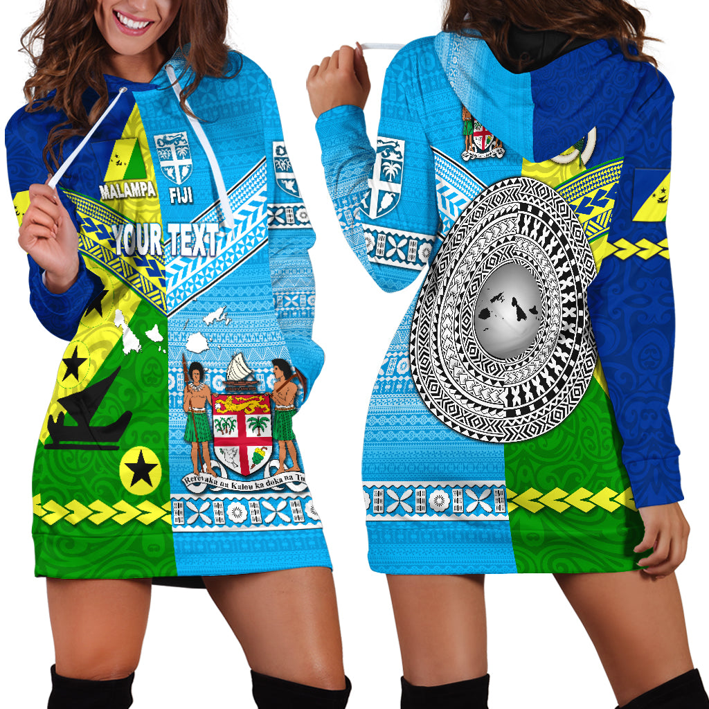 (Custom Personalised) Vanuatu Malampa Province And Fiji Hoodie Dress Together LT8 Blue - Polynesian Pride