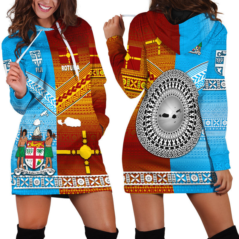 Fiji And Rotuma Tapa Pattern Hoodie Dress Together LT8 Blue - Polynesian Pride