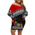 Tonga Hook Tattoo Off Shoulder Short Dress Black LT6 Women Red - Polynesian Pride