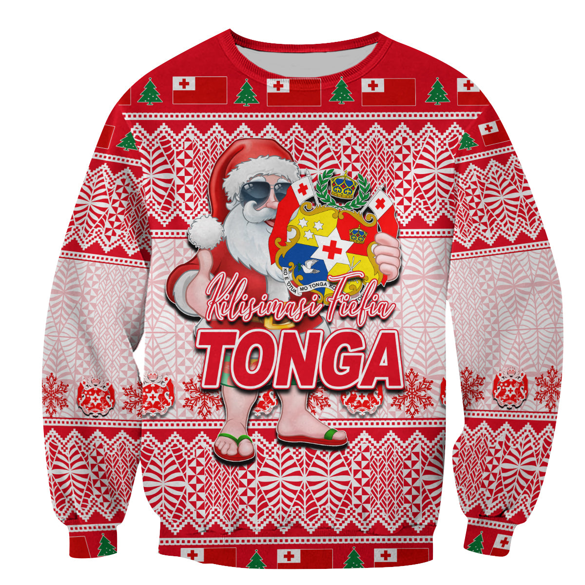Tonga Christmas Sweatshirt Cool Santa Claus LT6 Unisex Red - Polynesian Pride