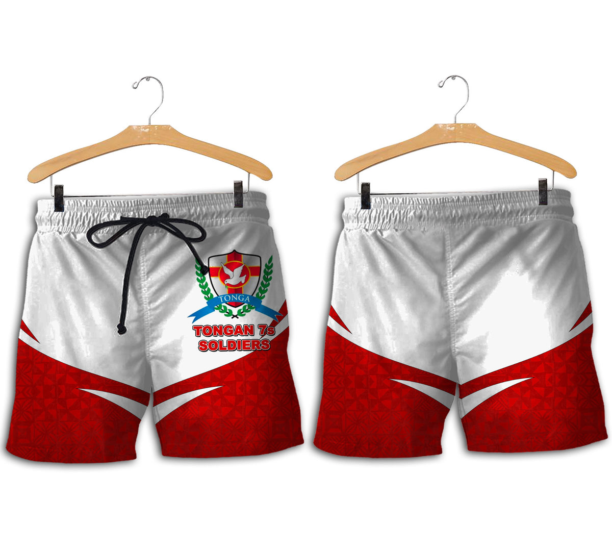 Tongan Soldiers Beach Shorts Tonga Patterns Style LT6 Red - Polynesian Pride