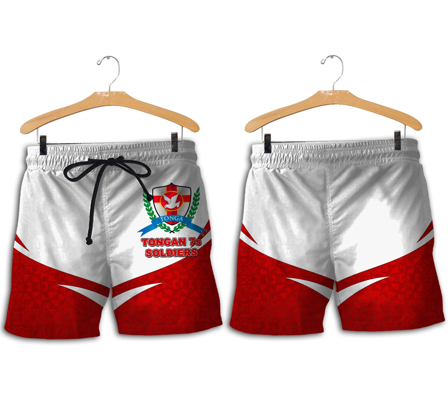 Tongan Soldiers Beach Shorts Tonga Patterns Style LT6 Red - Polynesian Pride