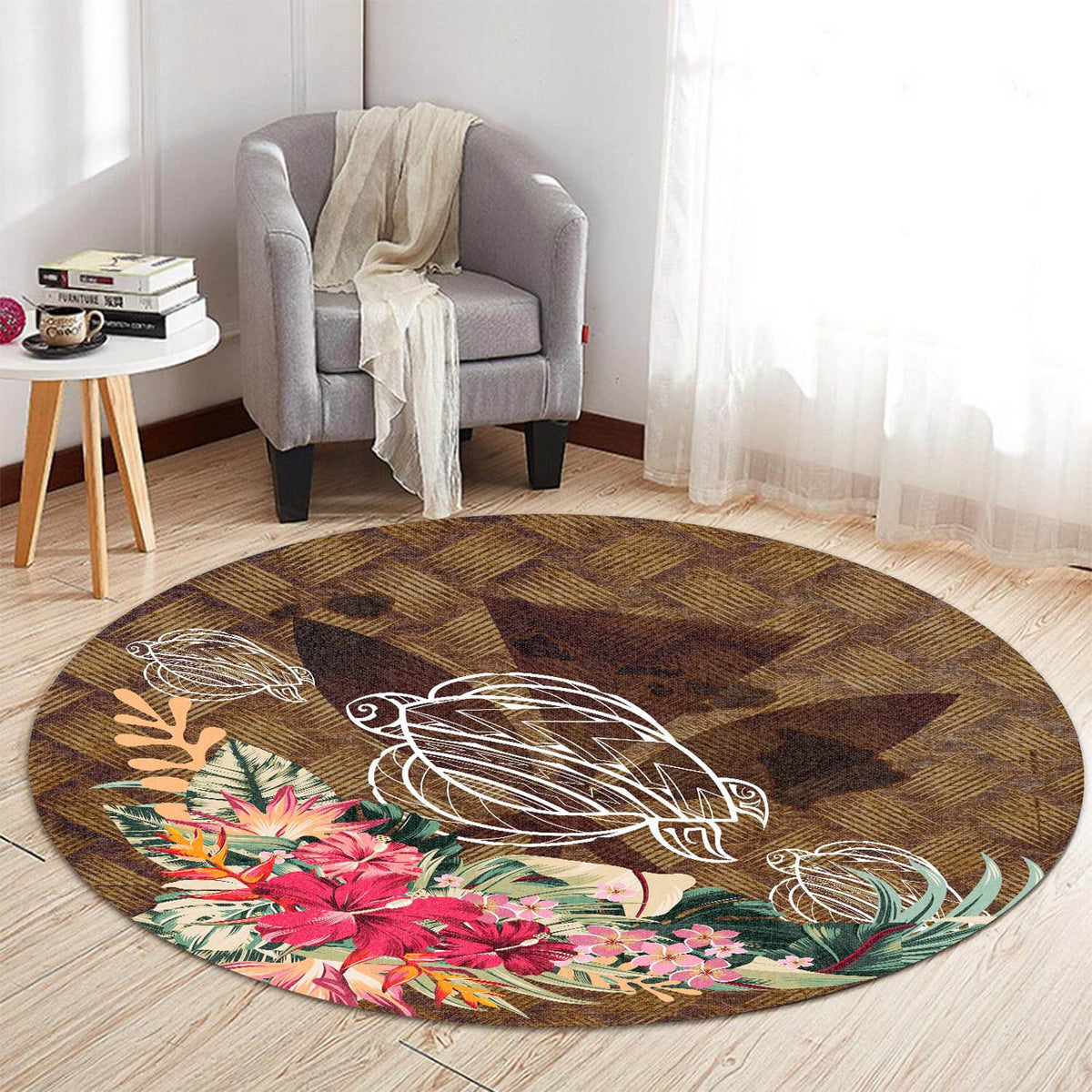 Kanaka Turtle Tropical Knit Background Round Carpet - AH - Polynesian Pride