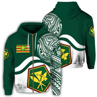Hawaii Pentagon Kanaka Map Zip Hoodie Waveshape Style Unisex Green - Polynesian Pride