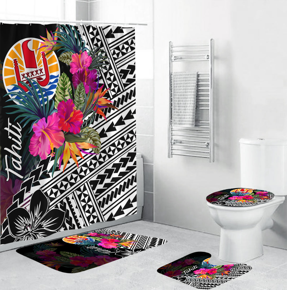 Tahiti Bathroom Set Polynesian With Hibiscus No.3 LT6 White - Polynesian Pride