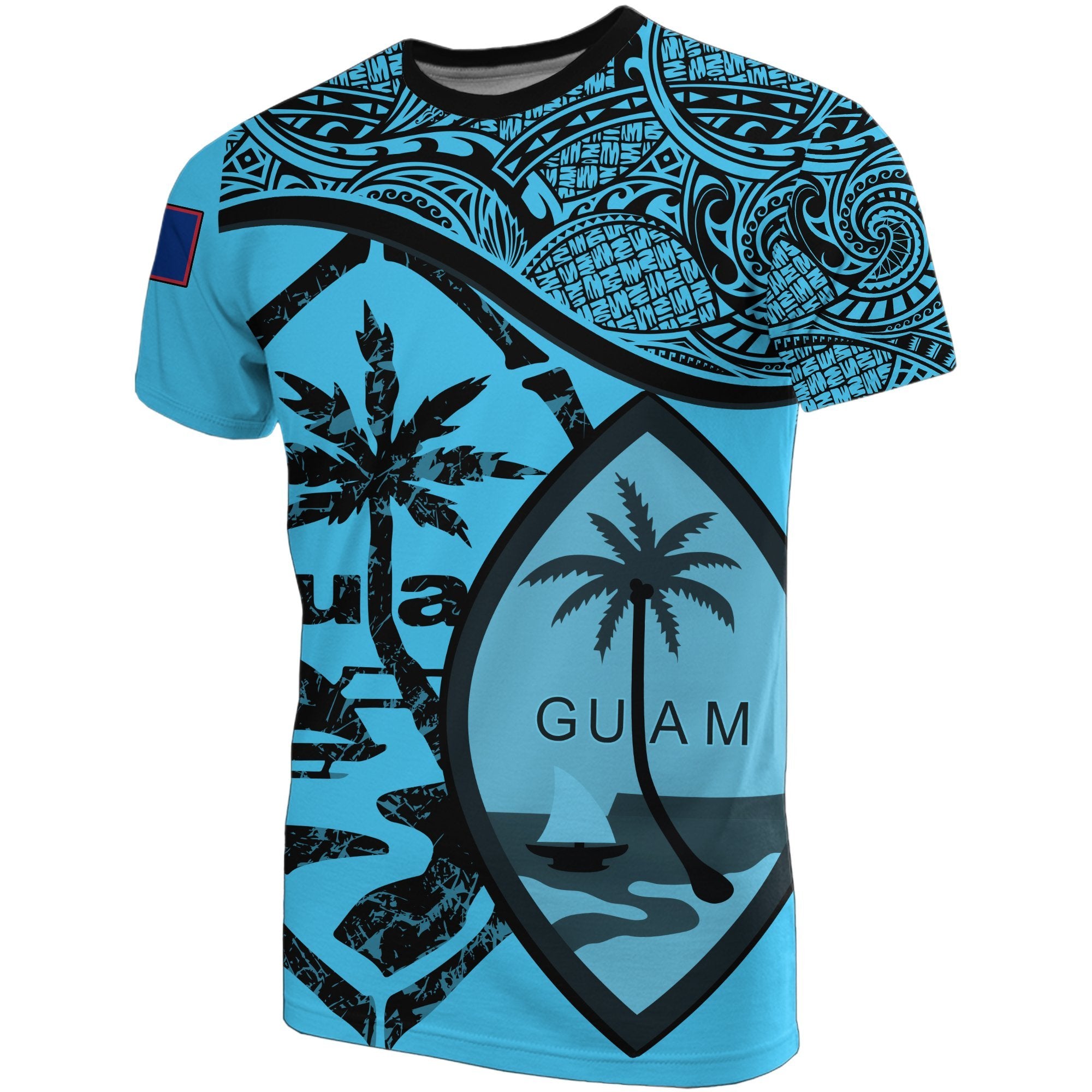 Guam T Shirt Guam Flag Bleu Clair A02 Unisex Art - Polynesian Pride