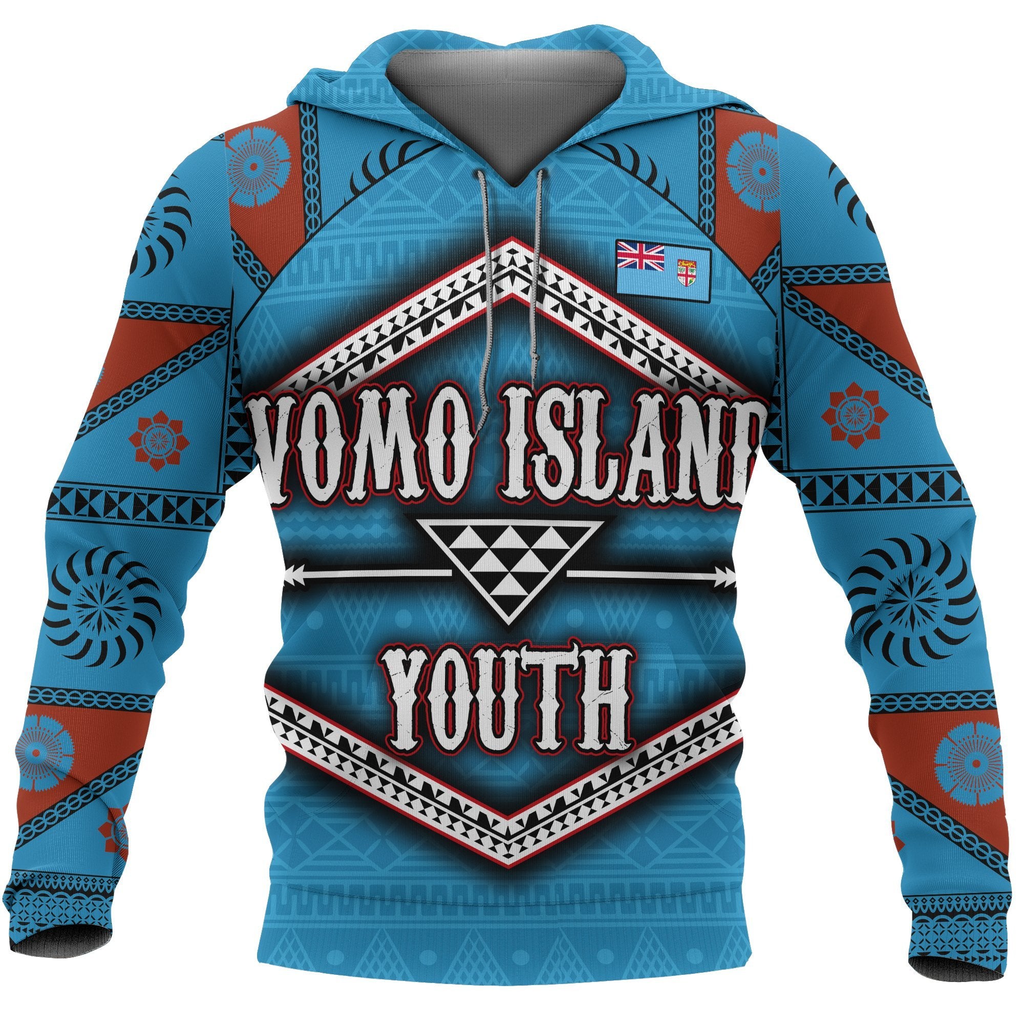 Fiji Vomo Island All Over Hoodie Tapa Pattern Unisex Blue - Polynesian Pride