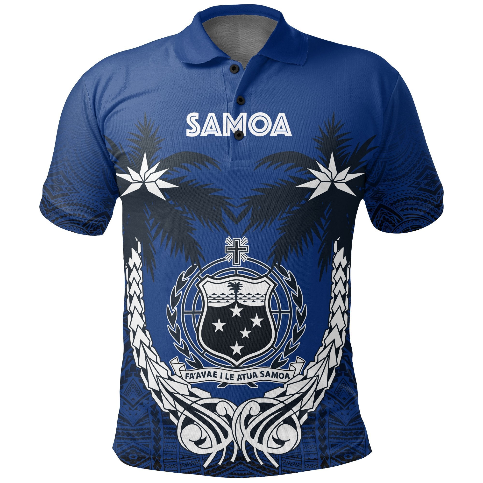 Samoa Polo Shirt Samoan Coat Of Arms Coconut Tree (Blue) A02 Unisex Blue - Polynesian Pride