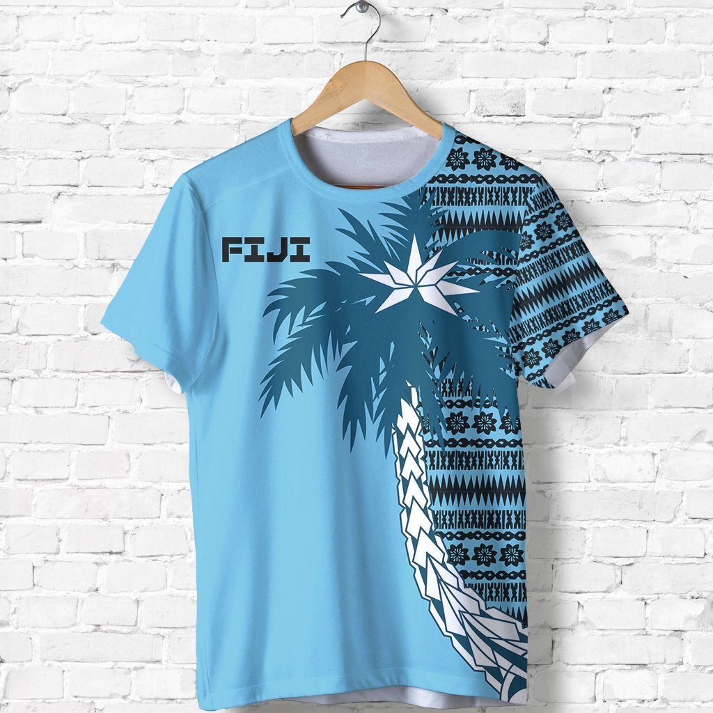 Fiji T Shirt Fijian Tapa Half Coconut A02 Unisex Blue - Polynesian Pride
