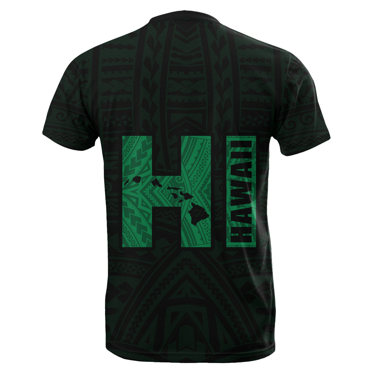 Hawaiian Kanaka Map Kakau Tatau Green Polynesian T Shirt - Polynesian Pride