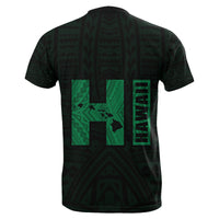 Hawaiian Kanaka Map Kakau Tatau Green Polynesian T Shirt - Polynesian Pride