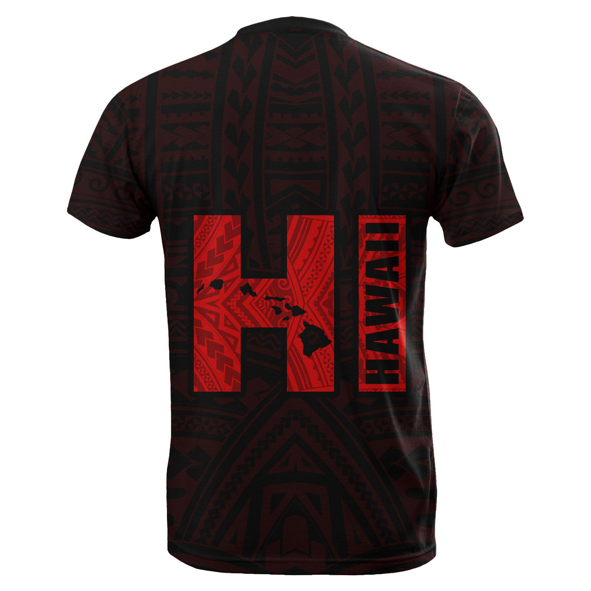Hawaiian Kanaka Map Kakau Tatau Red Polynesian T Shirt - Polynesian Pride