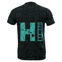 Hawaiian Kanaka Map Kakau Tatau Turquoise Polynesian T Shirt - Polynesian Pride