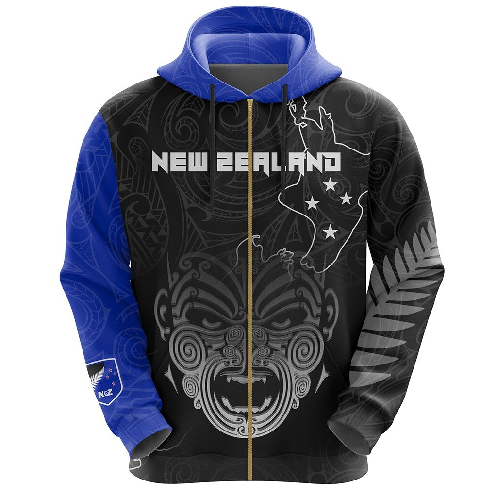 New Zealand Maori Ta Moko Zip Hoodie Unisex Black - Polynesian Pride