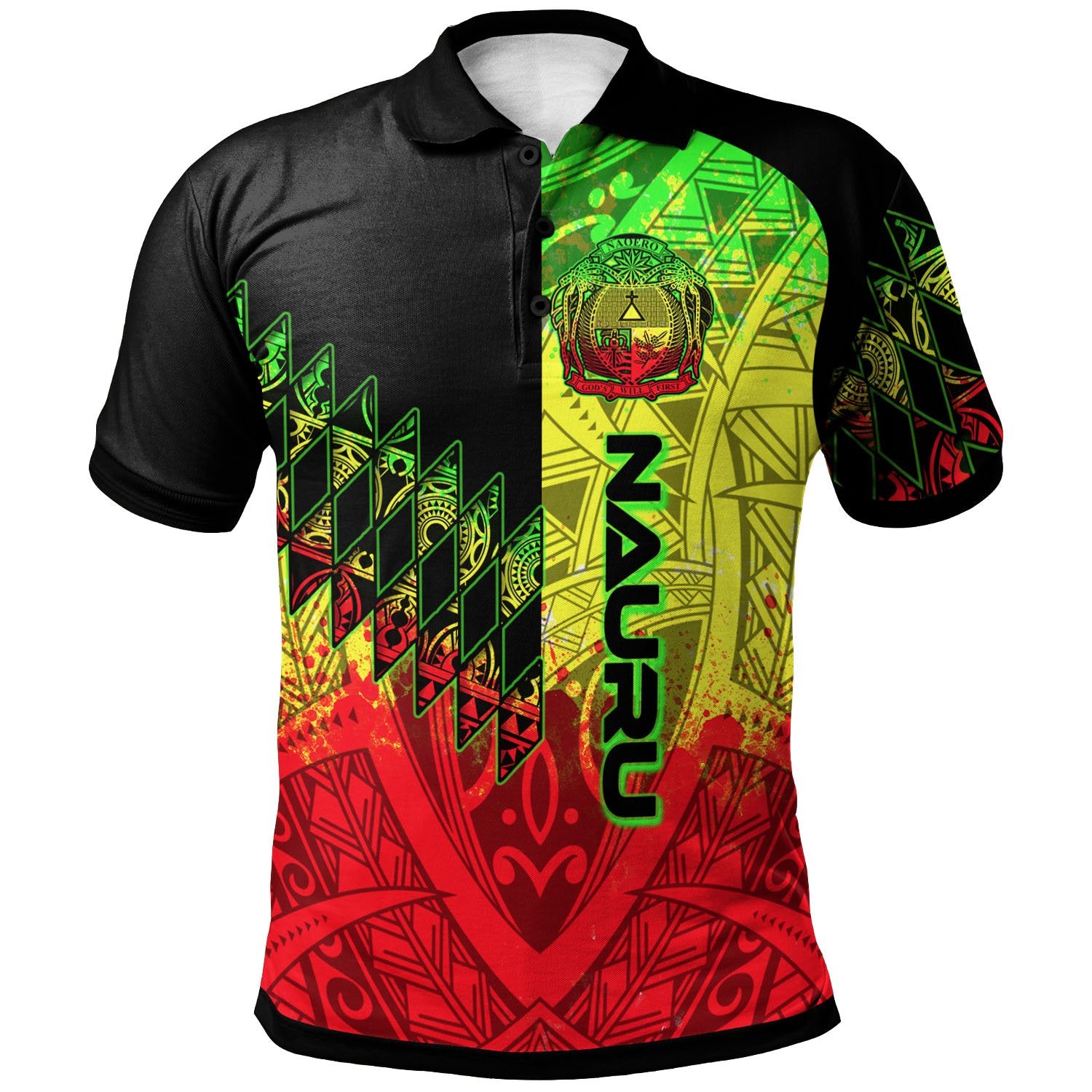 Nauru Polo Shirt Reggage Color Symmetry Style Unisex Black - Polynesian Pride