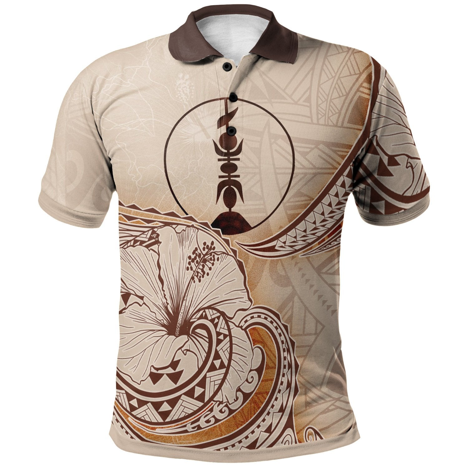 New Caledonia Polo Shirt Hibiscus Flowers Vintage Style Unisex Nude - Polynesian Pride