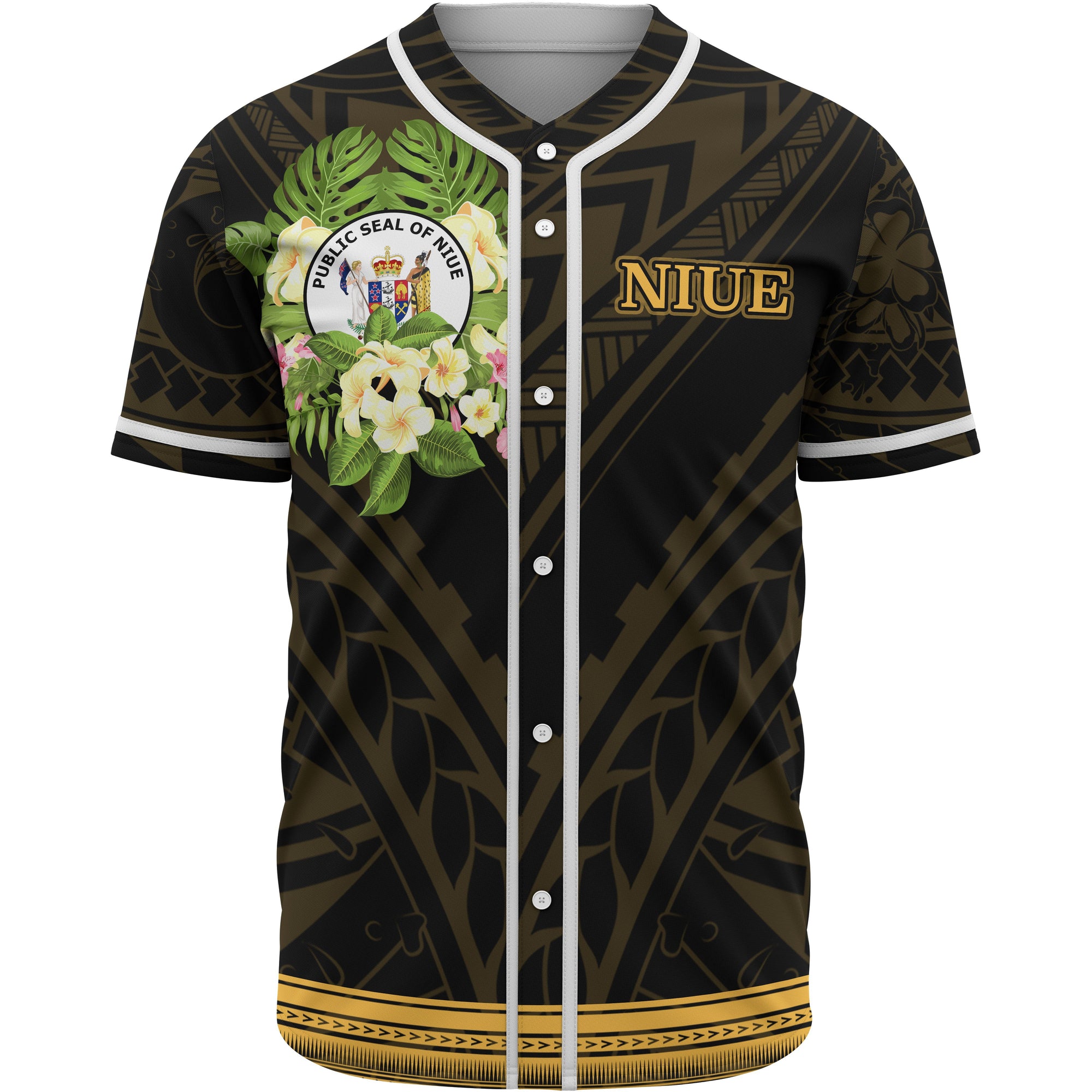 Niue Baseball Shirt - Polynesian Gold Patterns Collection Unisex Black - Polynesian Pride